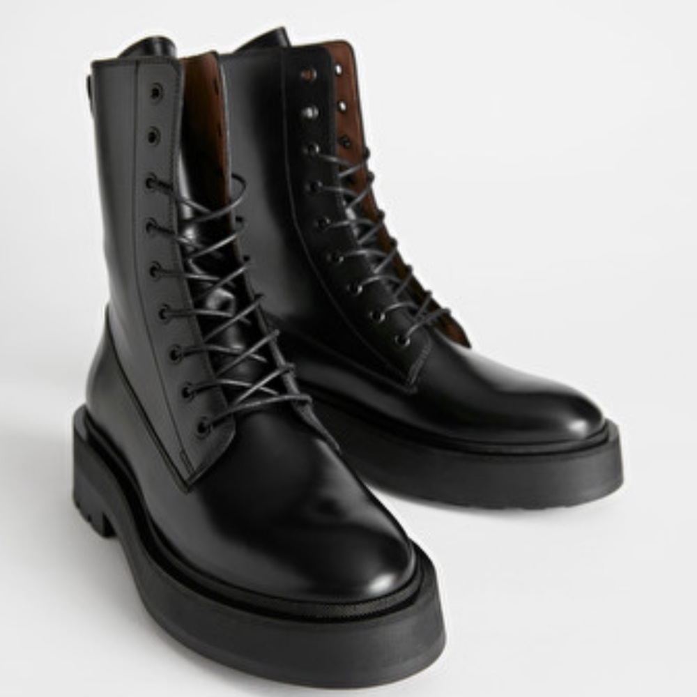 Chunky black lace up platform boots